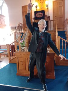 Mark was asked to illustrate new dance moves required in Church as part of an April Fool prank.